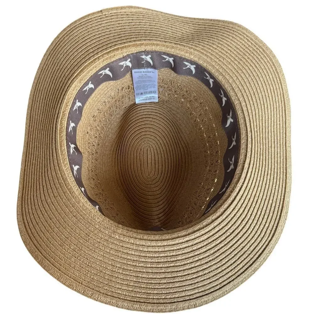 Eddie Bauer Packable Straw Hat L/XL Wide Brim Sun Hat Floppy Travel Beach NWT